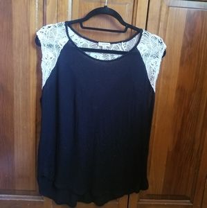 Lily White Sleeveless Black Top with Lace, XL